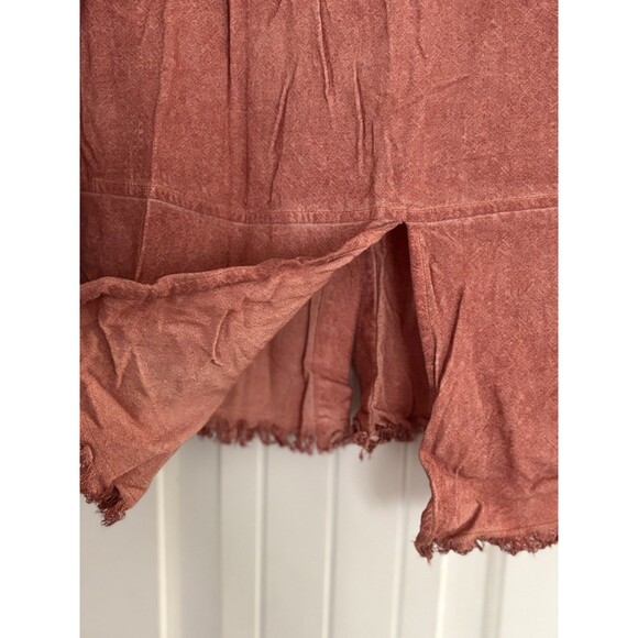 Umgee Top Blouse Womens Medium Mineral Wash Rust Raw Hem Long Sleeve Boho Grunge - Picture 7 of 7